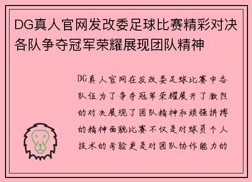 DG真人官网发改委足球比赛精彩对决各队争夺冠军荣耀展现团队精神