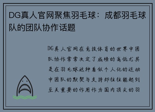 DG真人官网聚焦羽毛球：成都羽毛球队的团队协作话题
